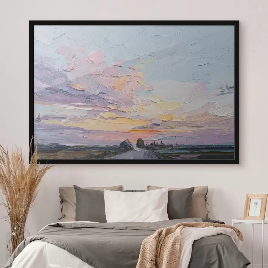 Fototapeedid Maastikumaastikud õlistiilis joonistus, päikeseloojang f44794