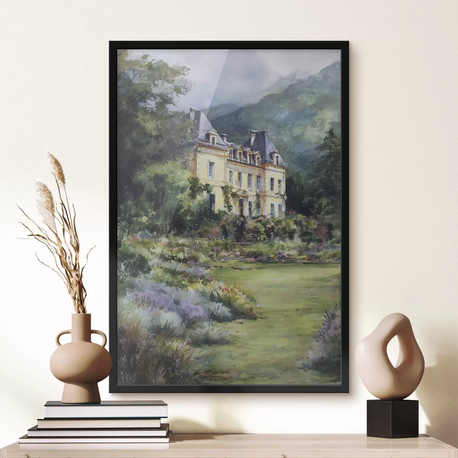 Fototapeedid Prantsuse loss, mida ümbritseb lavendliga aed f44797