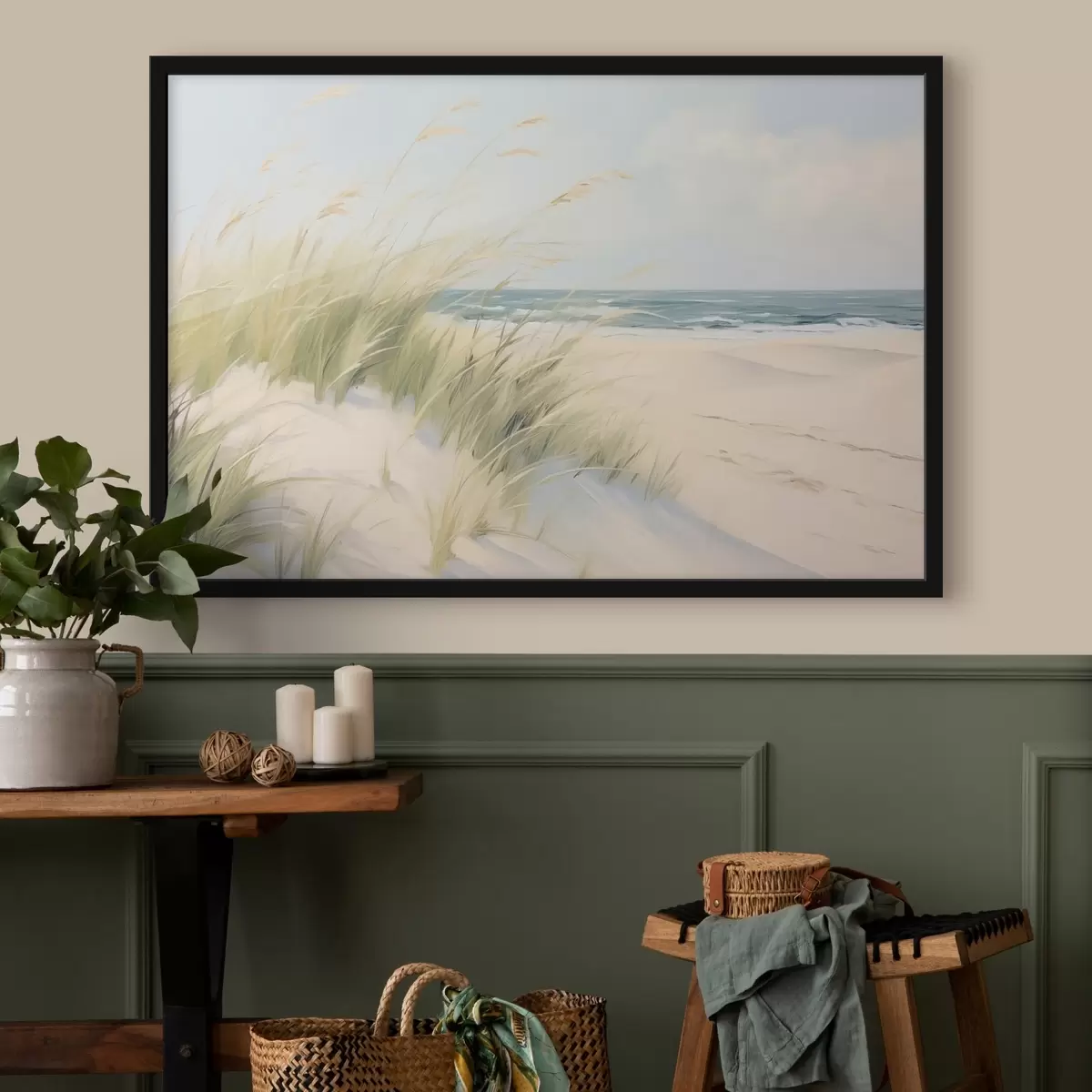 Plakat Liiva ja rohuga mereäärne rannik f44806