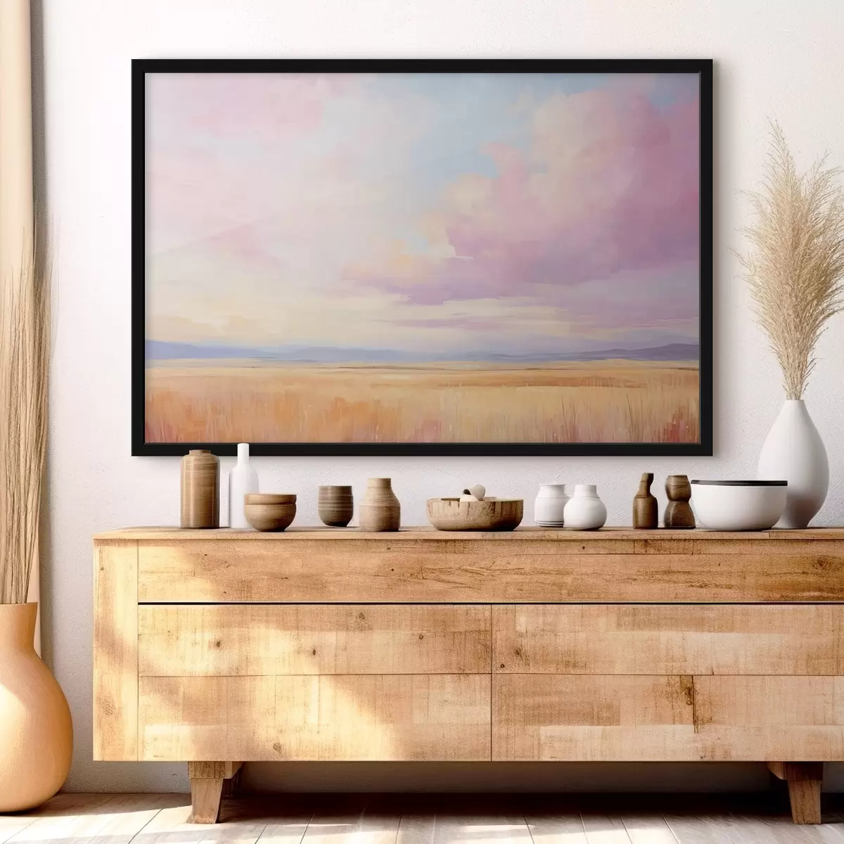 Plakat Roosa taevas põllu kohal f44810