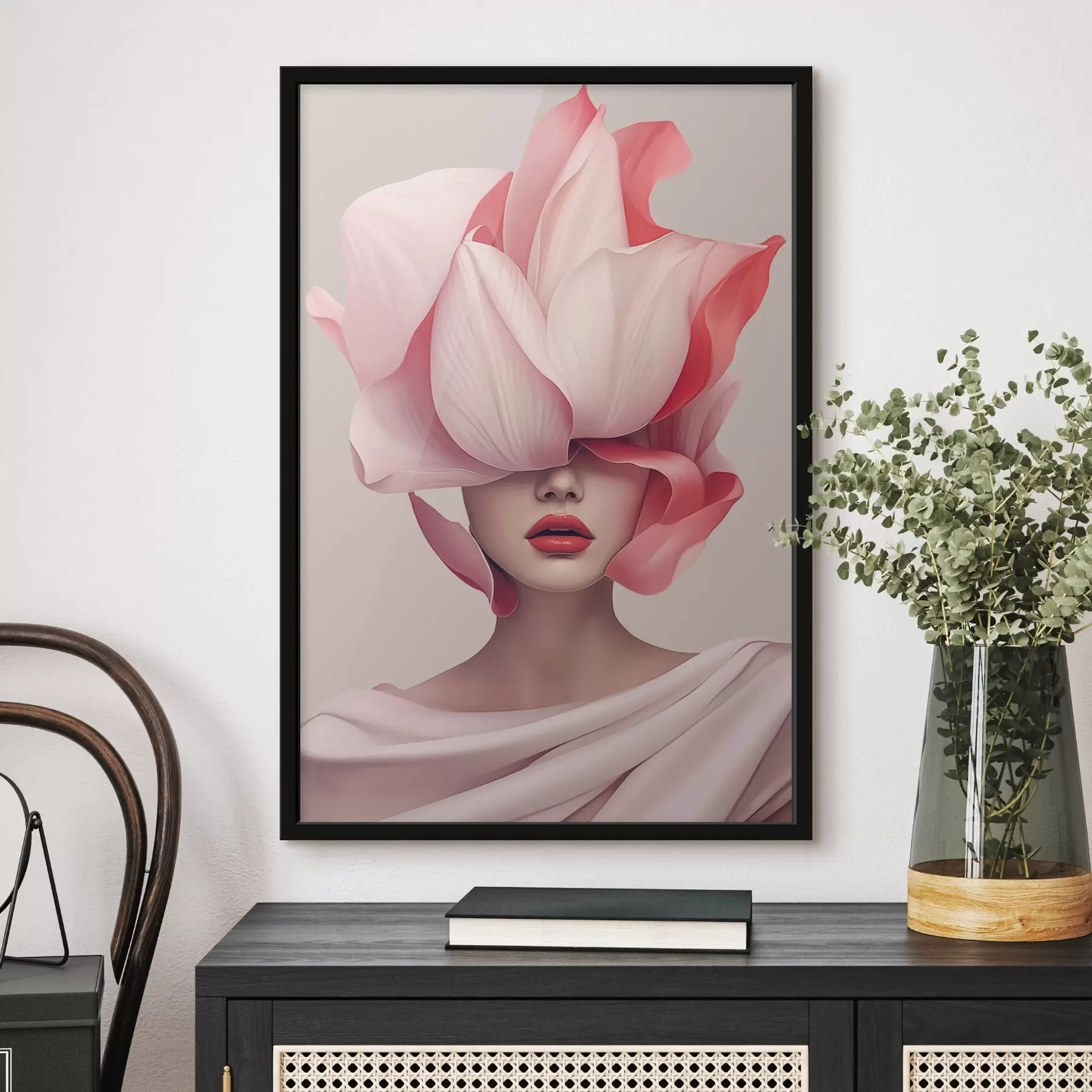 Fototapeedid Naise portree suurte kroonlehtedega f44812