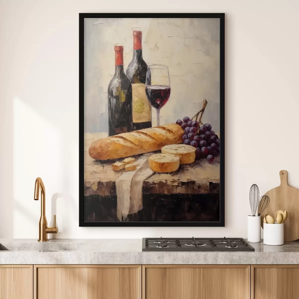 Plakat Vein, baguette ja viinamarjad f44815
