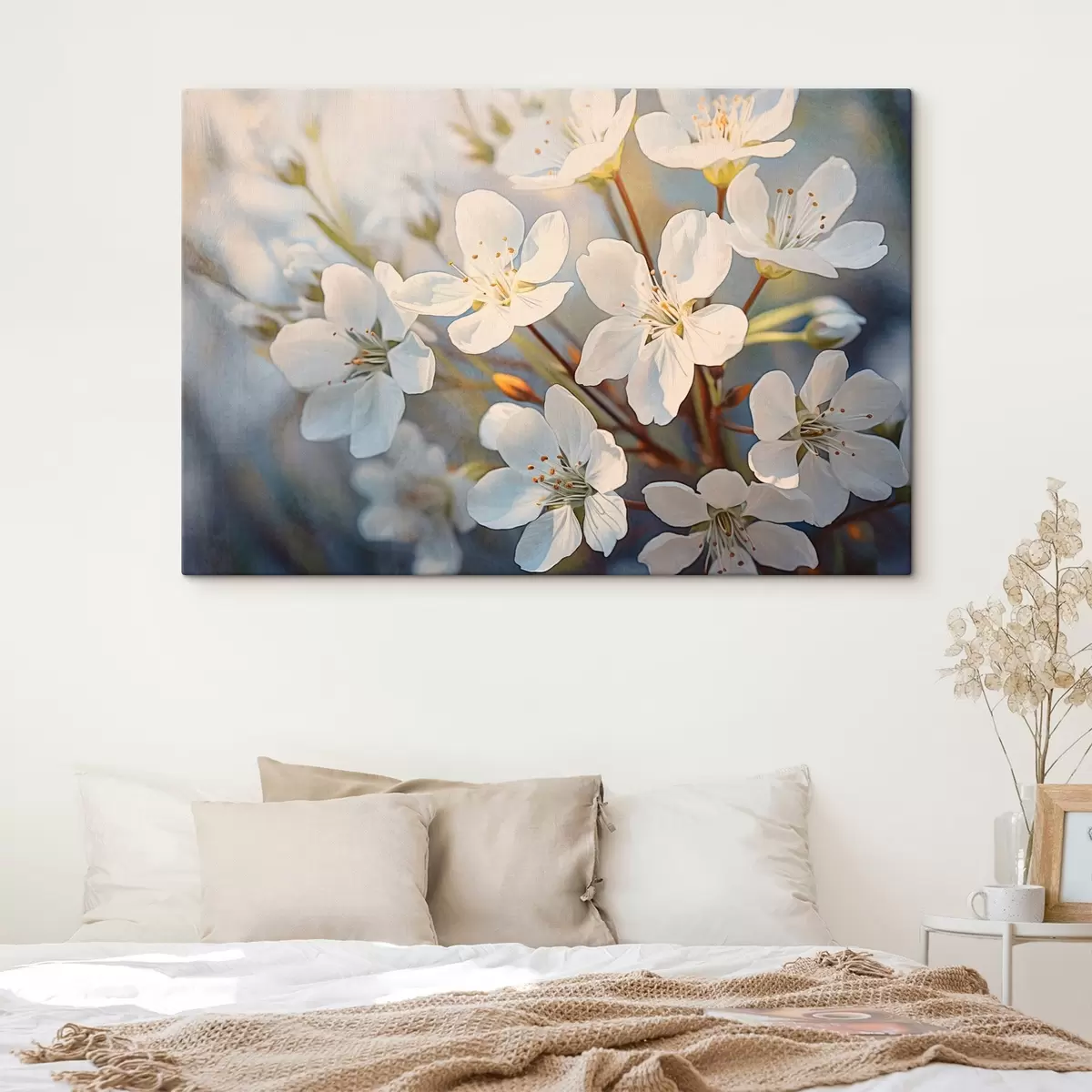 Pilt Valge tekstuuriga kirsiõied akvarellistiilis, õrnad kroonlehed, kevadine hooaeg s44859