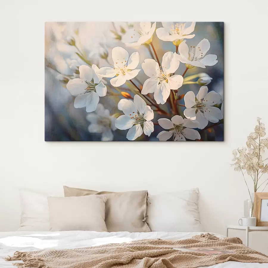 Pilt Valge tekstuuriga kirsiõied akvarellistiilis, õrnad kroonlehed, kevadine hooaeg s44859