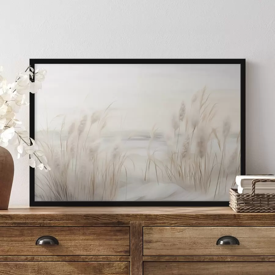 Fototapeedid Esiplaanil on beežid pilliroog, seemnepead, pehme ja õrn , hägune taust ja hele taevas f44851