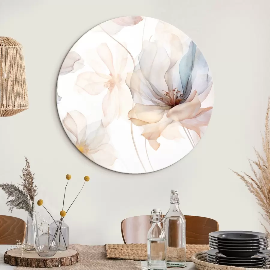 Pilt Läbipaistvad tekstuursed lilled pastelsetes värvides, õrnad kroonlehed, õrnad jooned valgel taustal r44855