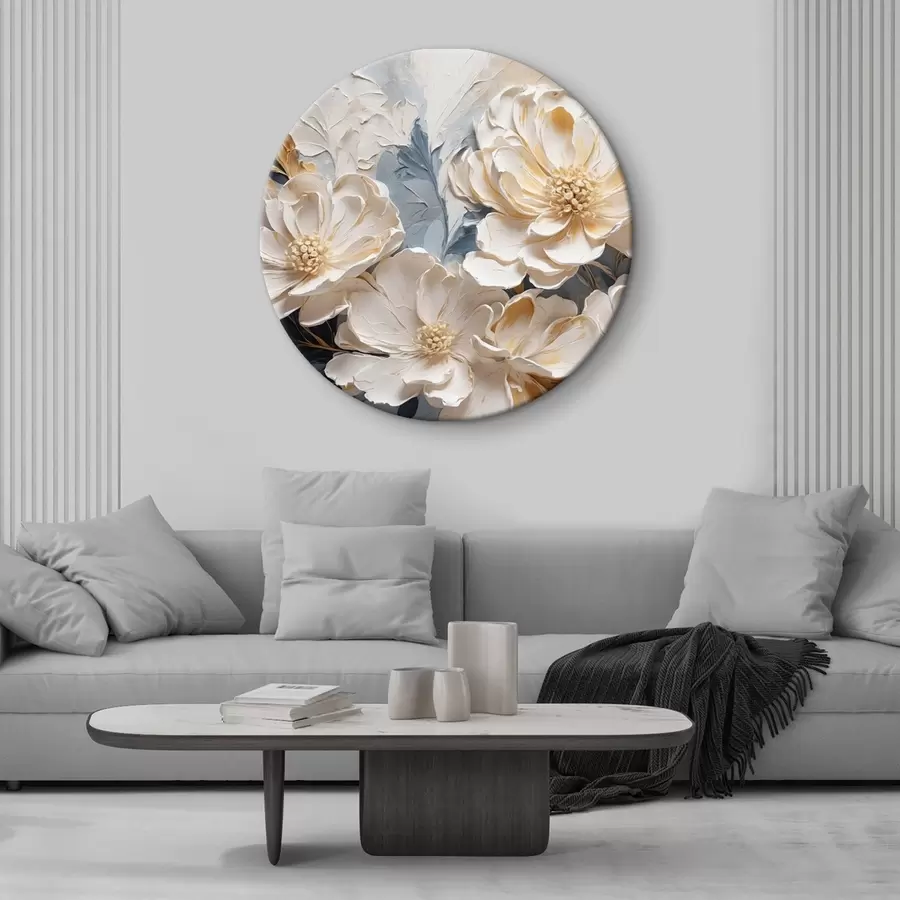 Pilt Volüümilised kreemjad pojengid helesinisel taustal r44880