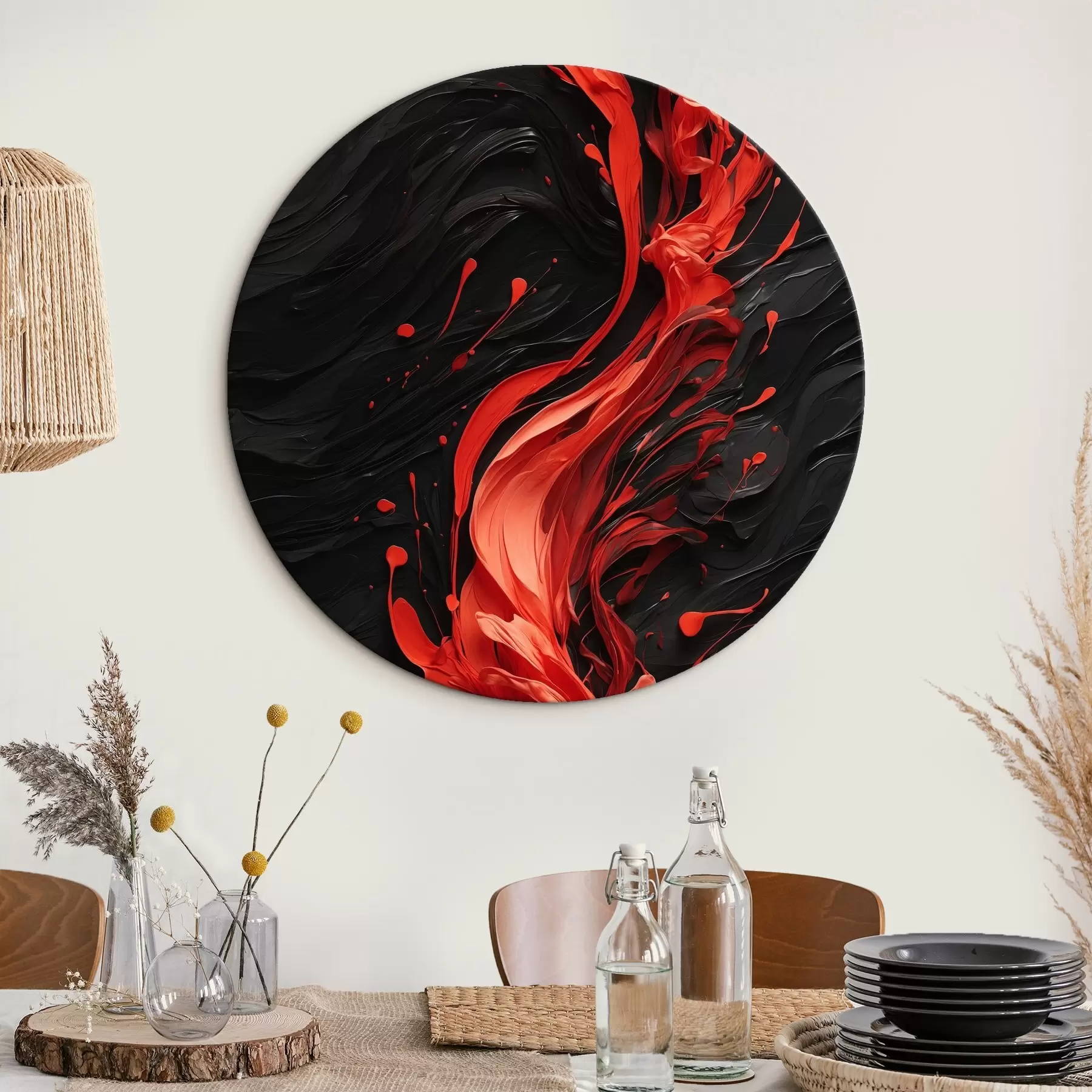 Pilt Punase värvi voog mustal abstraktsel taustal r44889