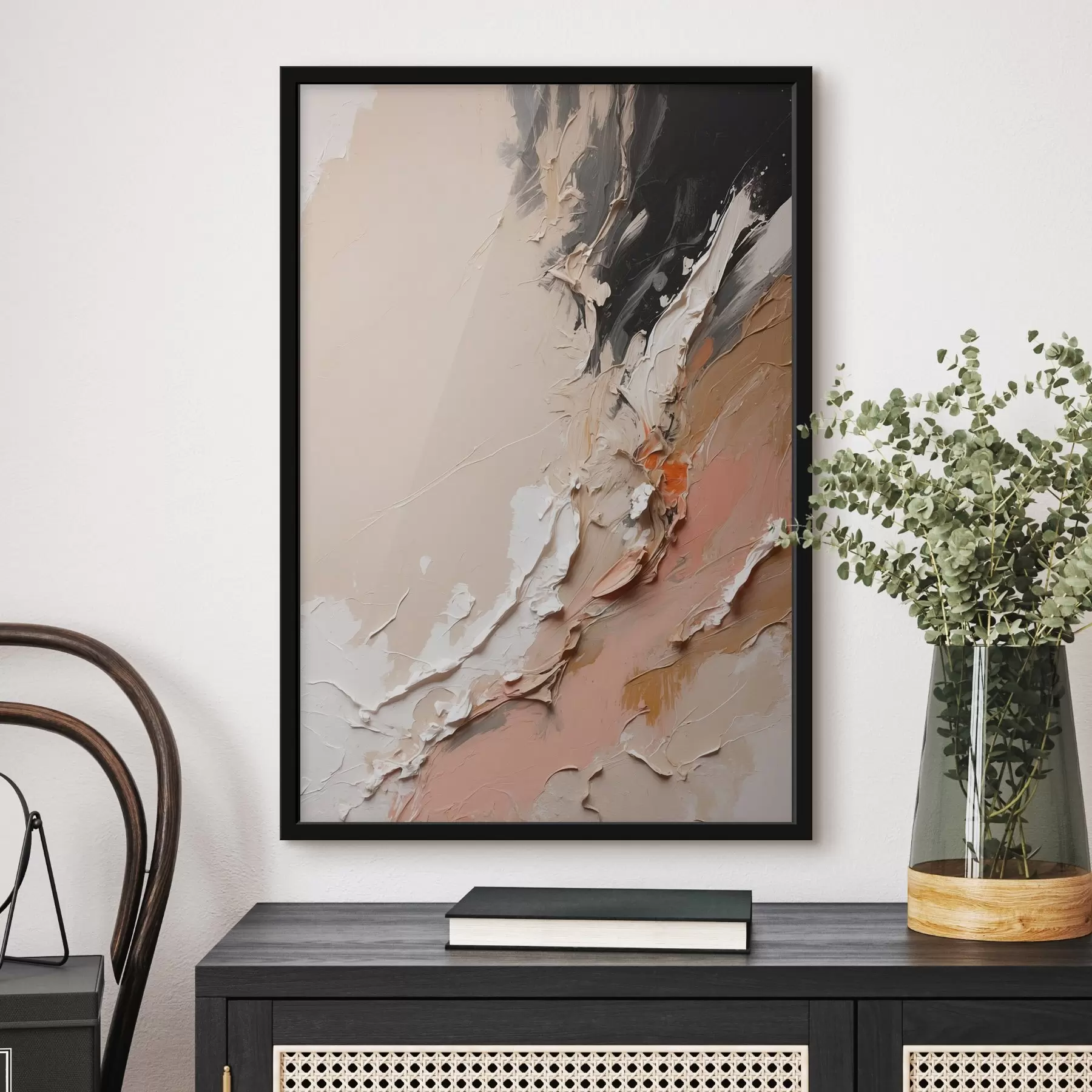 Pilt Beež ja must abstraktsioon roosa ja valge aktsentidega f44875