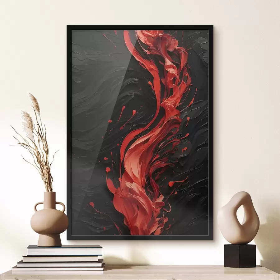 Pilt Punase värvi voog mustal abstraktsel taustal f44889