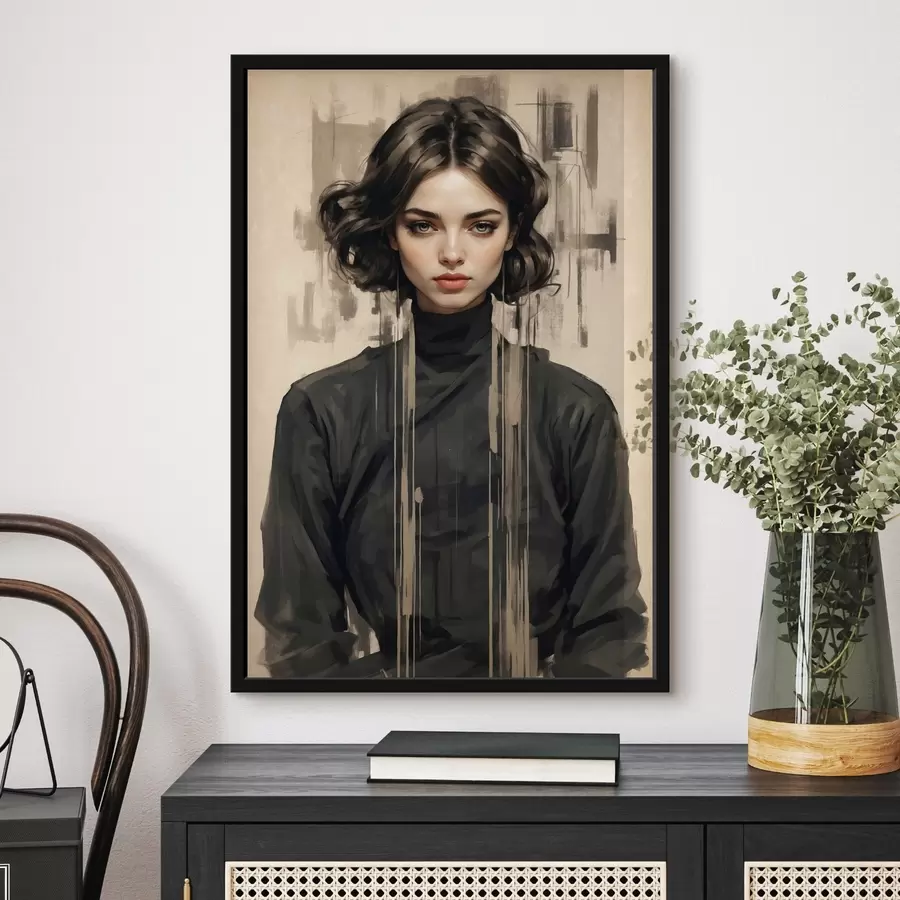 Fototapeedid Lühikeste tumedate juustega naise portree abstraktsel taustal f44890