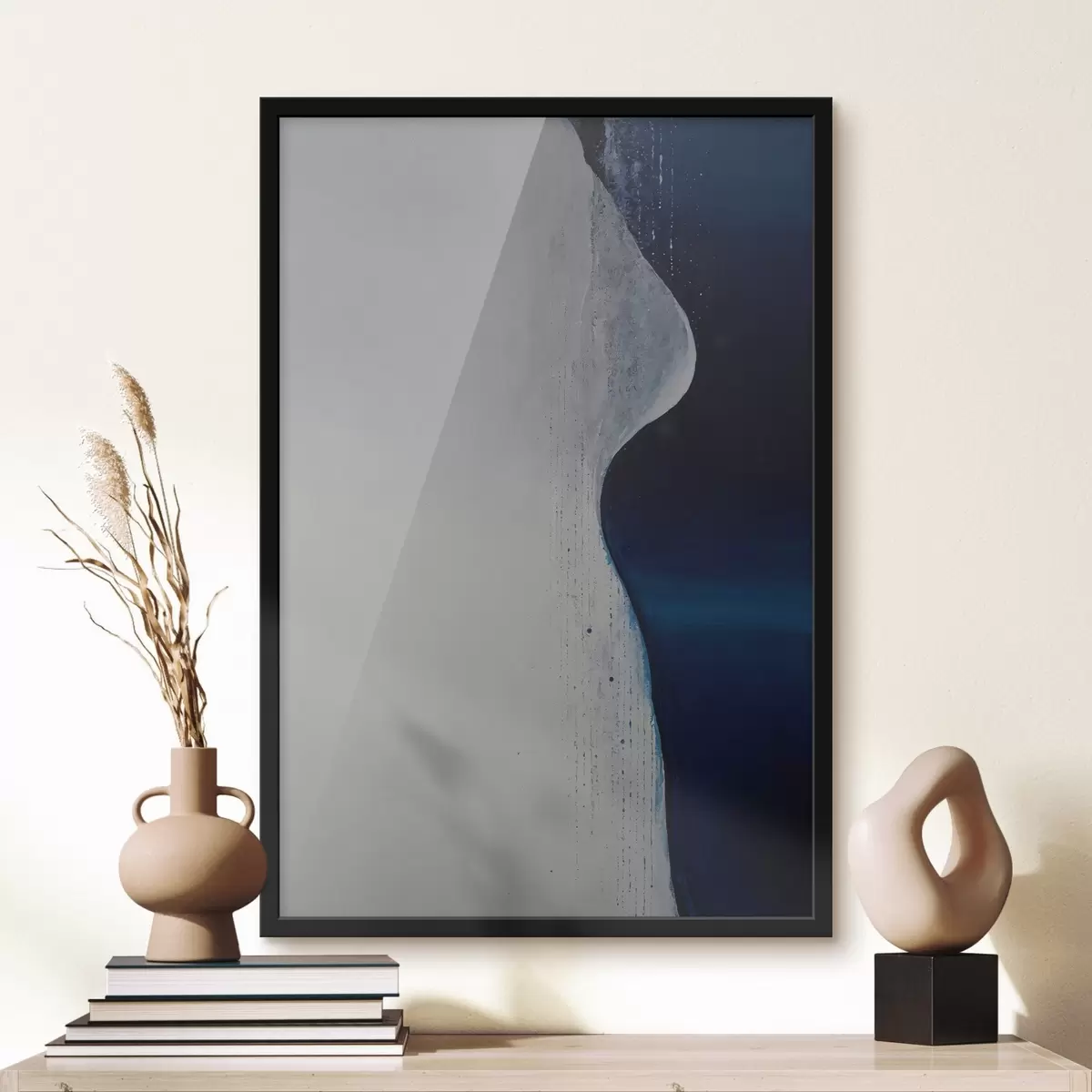 Plakat Abstraktsioon laine kujul valge ja sinise paletiga sinise paletiga f44895