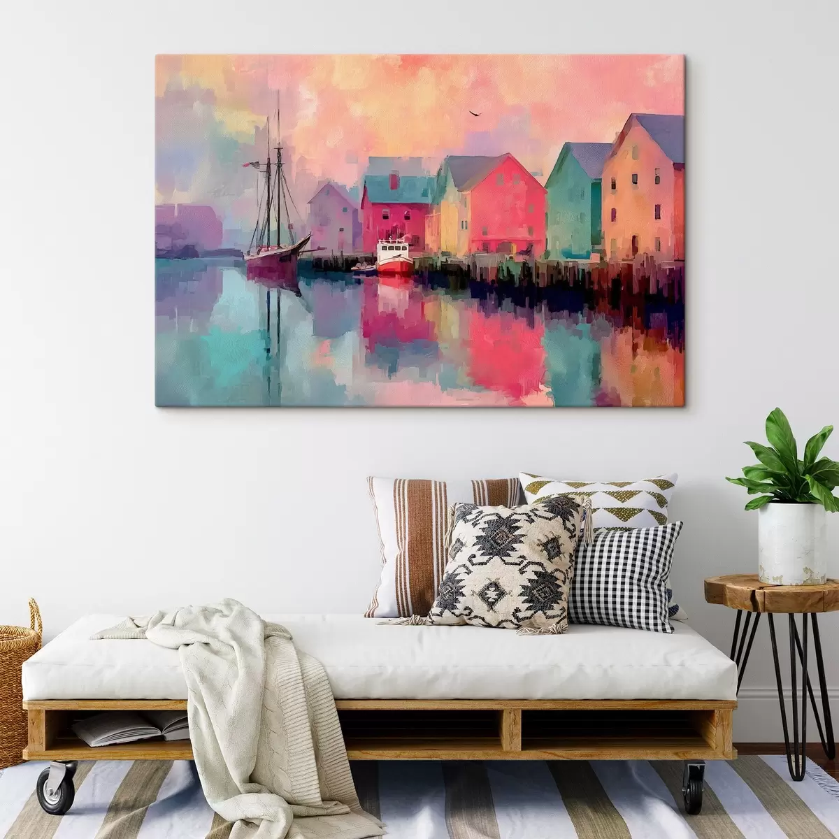 Pilt Värvilised majad vee ääres pintslitõmbega stiilis s44837