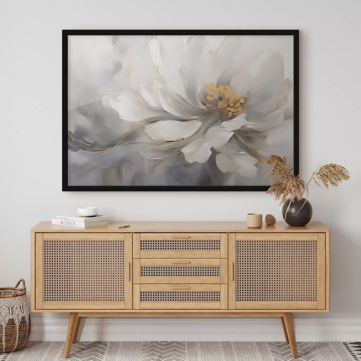 Plakat Valge lill koos aktsentidega abstraktses stiilis f44838