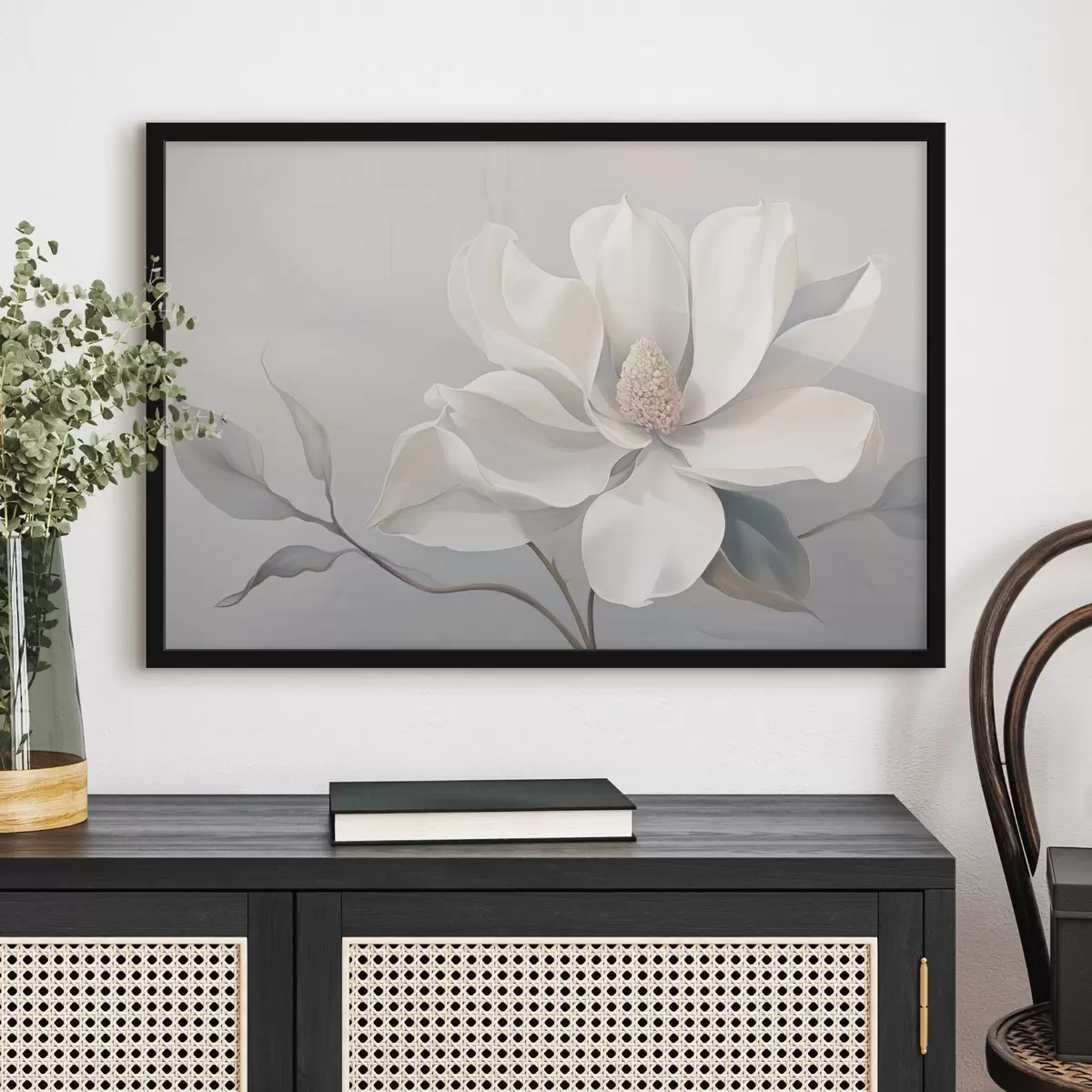 Plakat Õitsev valge lill pastelsetes toonides f44839