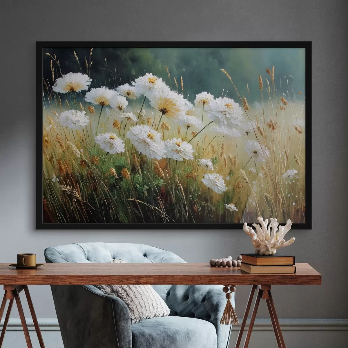 Plakat Valged lilled niidul õlistiilis f44842