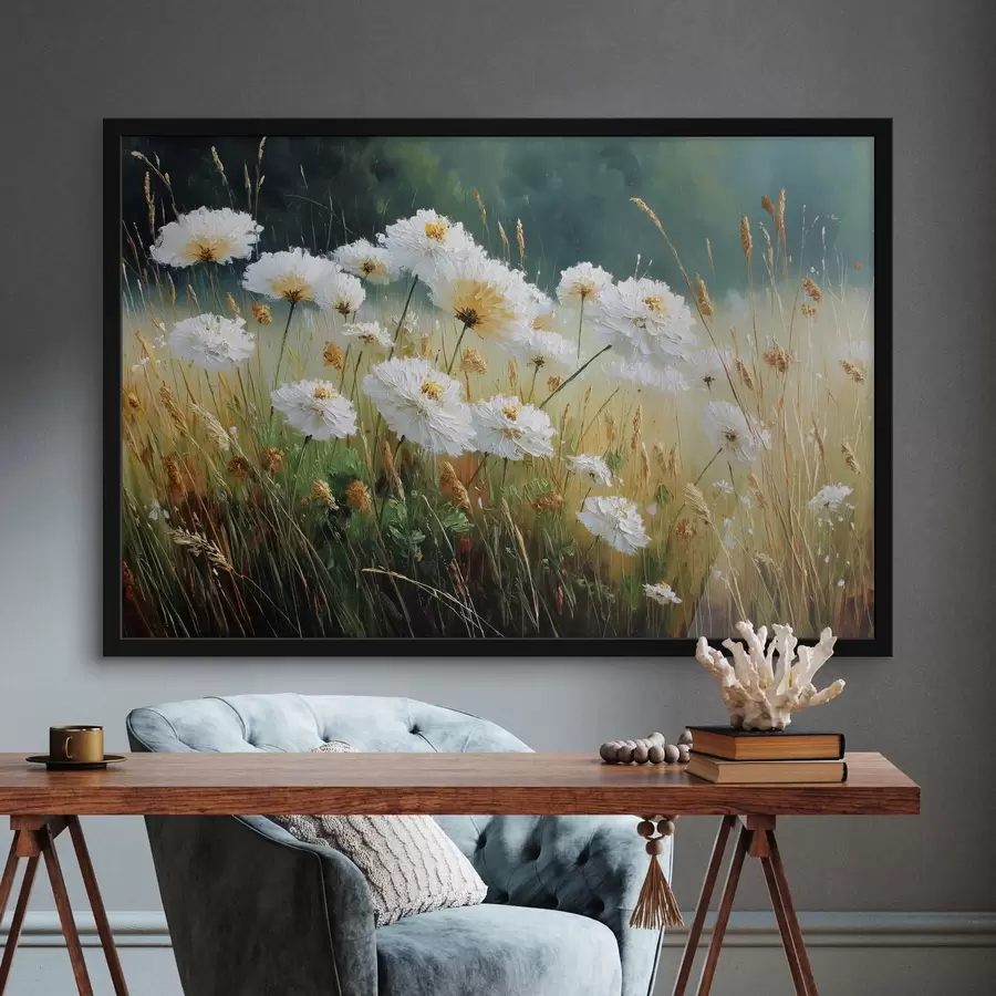 Fototapeedid Valged lilled niidul õlistiilis f44842