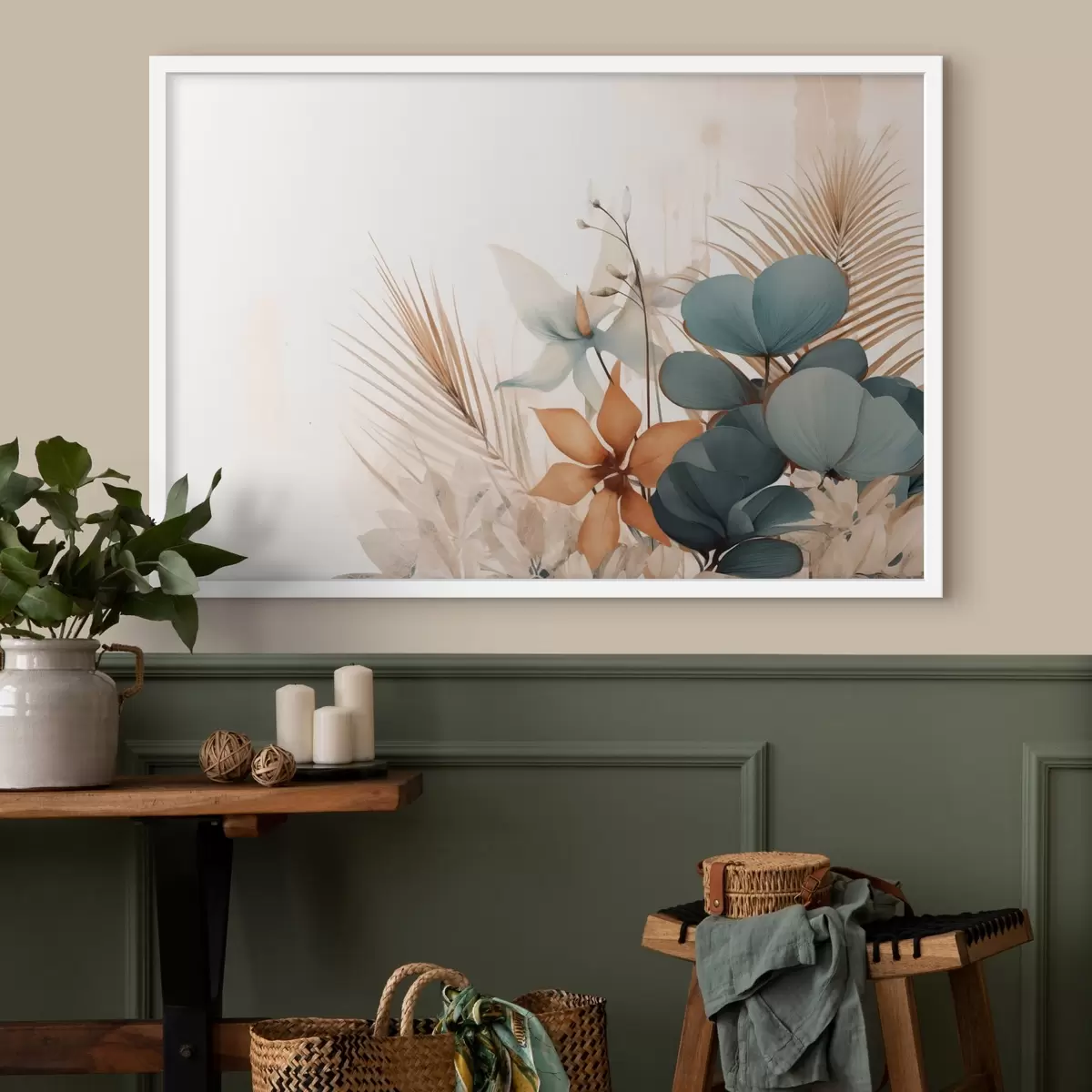 Plakat Dekoratiivsed lehed ja lilled akvarellistiilis f44843