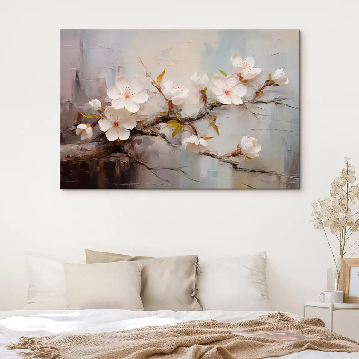 Pilt Valged lilled roosade aktsentidega abstraktsel taustal s44935