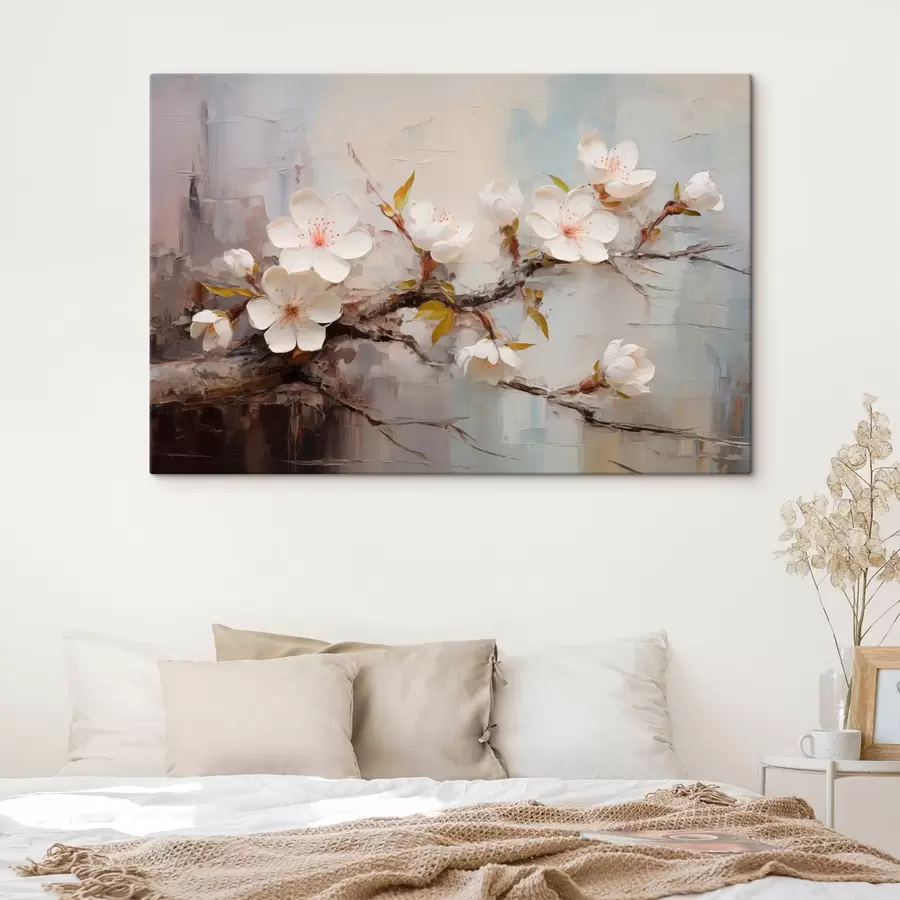 Fototapeedid Valged lilled roosade aktsentidega abstraktsel taustal s44935