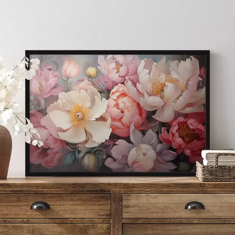 Fototapeedid Lopsakad ploomid roosa toonides õlimaalide stiilis f44936