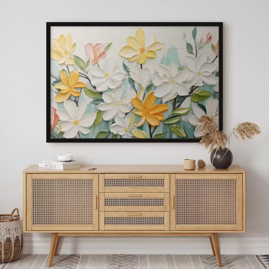 Fototapeedid Pintslitõmbega imitatsiooni stiilis erksates värvides reljeefsed lilled f44942