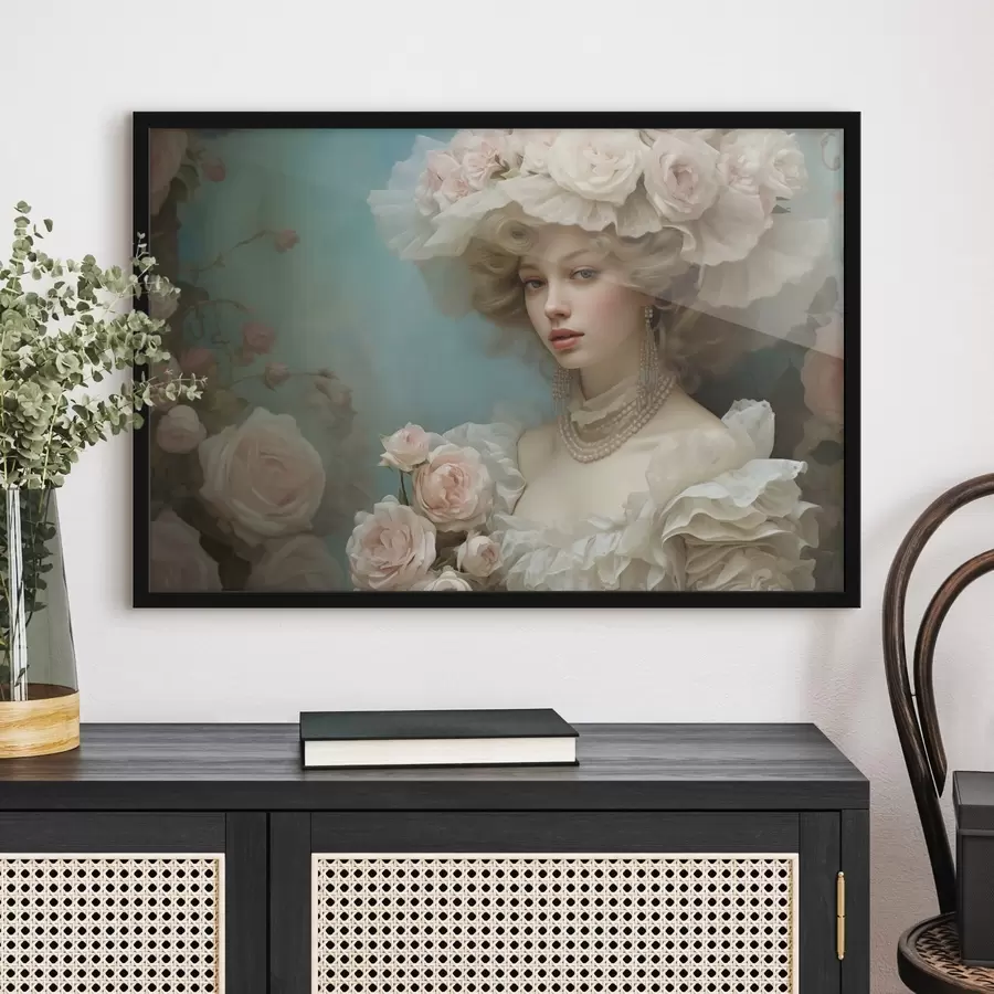 Fototapeedid Elegantne daam lilledega mütsiga kunstilises stiilis f44944