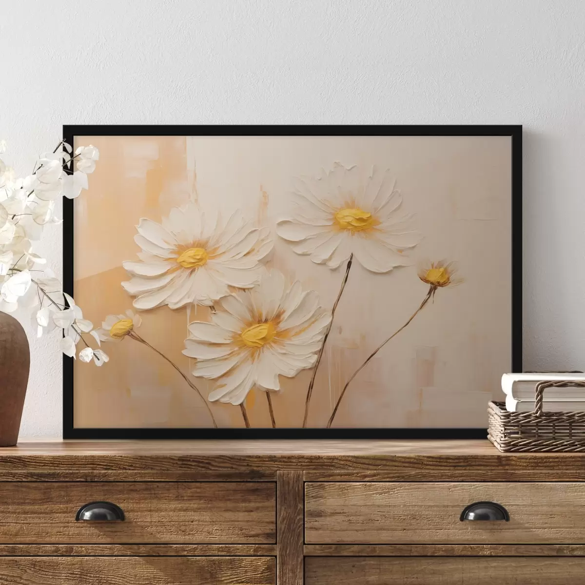 Plakat Abstraktsed lilled oranžil taustal õlimaalide stiilis f44945