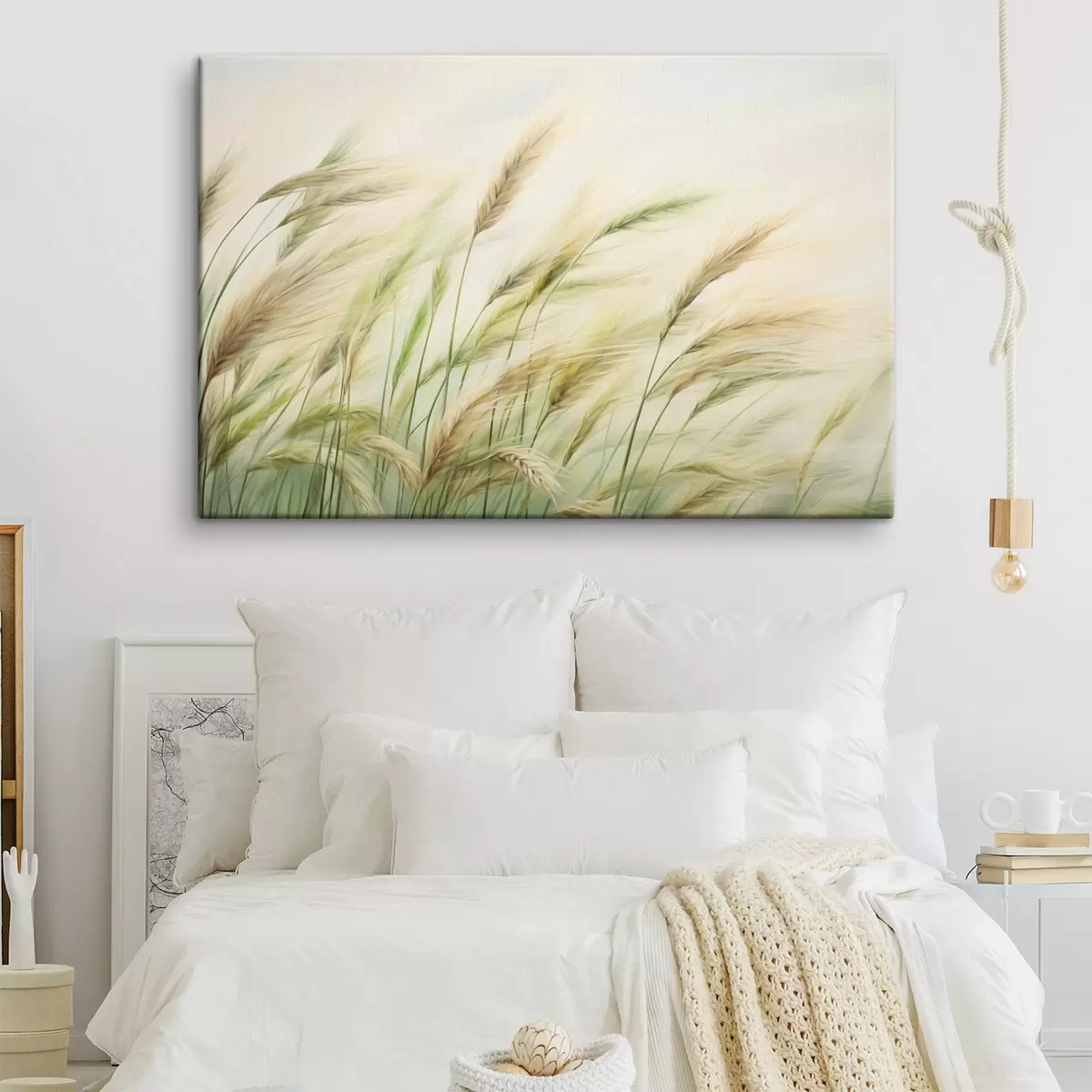 Pilt Nisupõld kollaste ja roheliste viljateradega, pehmed pintslitõmbed ja kerge värvipalett, loomulik atmosfäär s44923