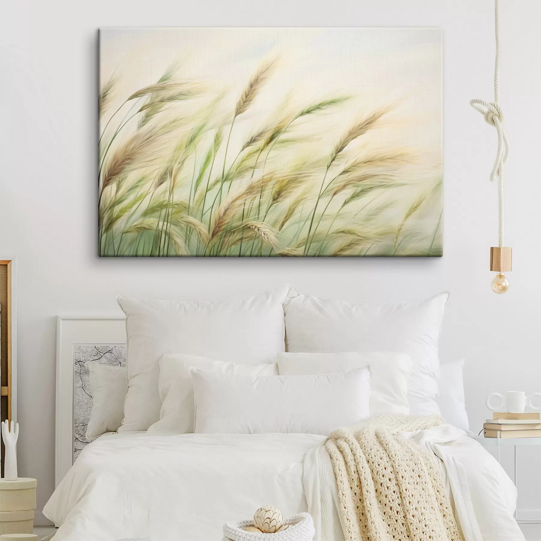 Pilt Nisupõld kollaste ja roheliste viljateradega, pehmed pintslitõmbed ja kerge värvipalett, loomulik atmosfäär s44923