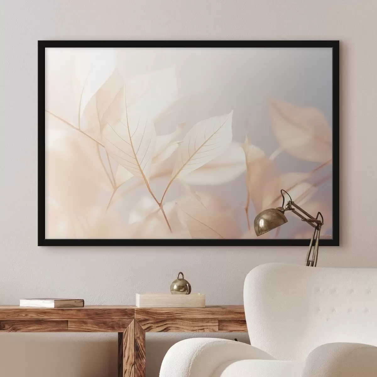 Plakat Läbipaistvad lehed keeruliste veenimustritega, pehme pastelne värvipalett, eeterlik valgustus, minimalistlik kompositsioon f44928