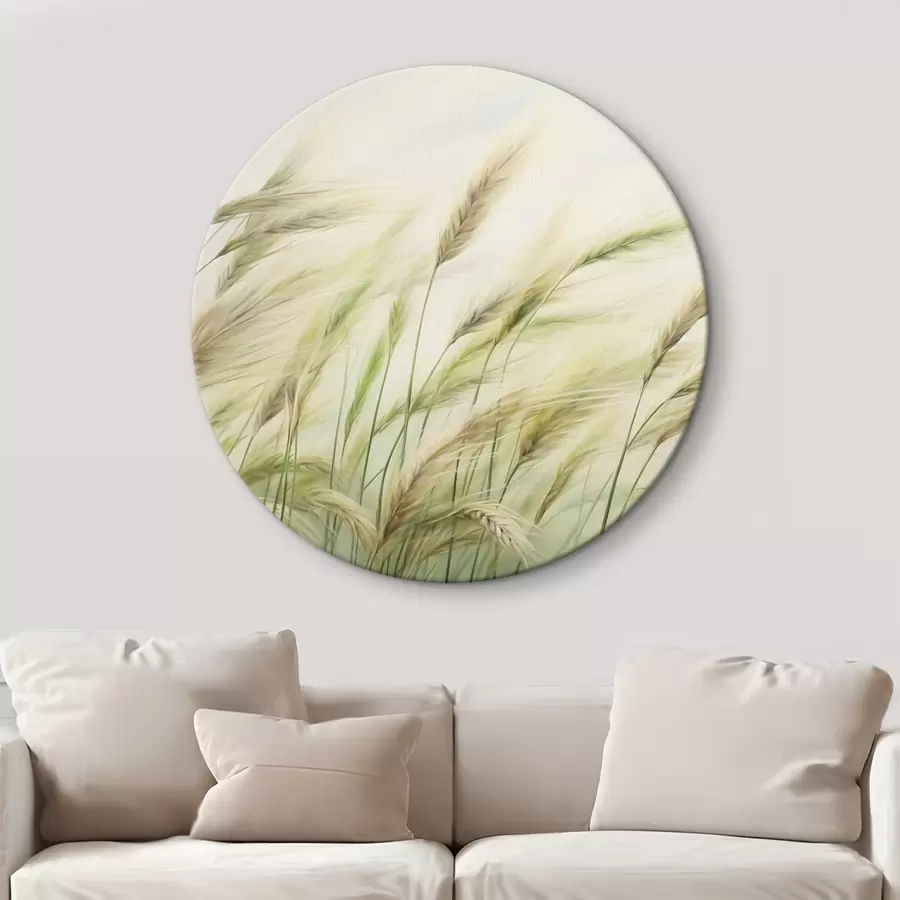 Pilt Nisupõld kollaste ja roheliste viljateradega, pehmed pintslitõmbed ja kerge värvipalett, loomulik atmosfäär r44923