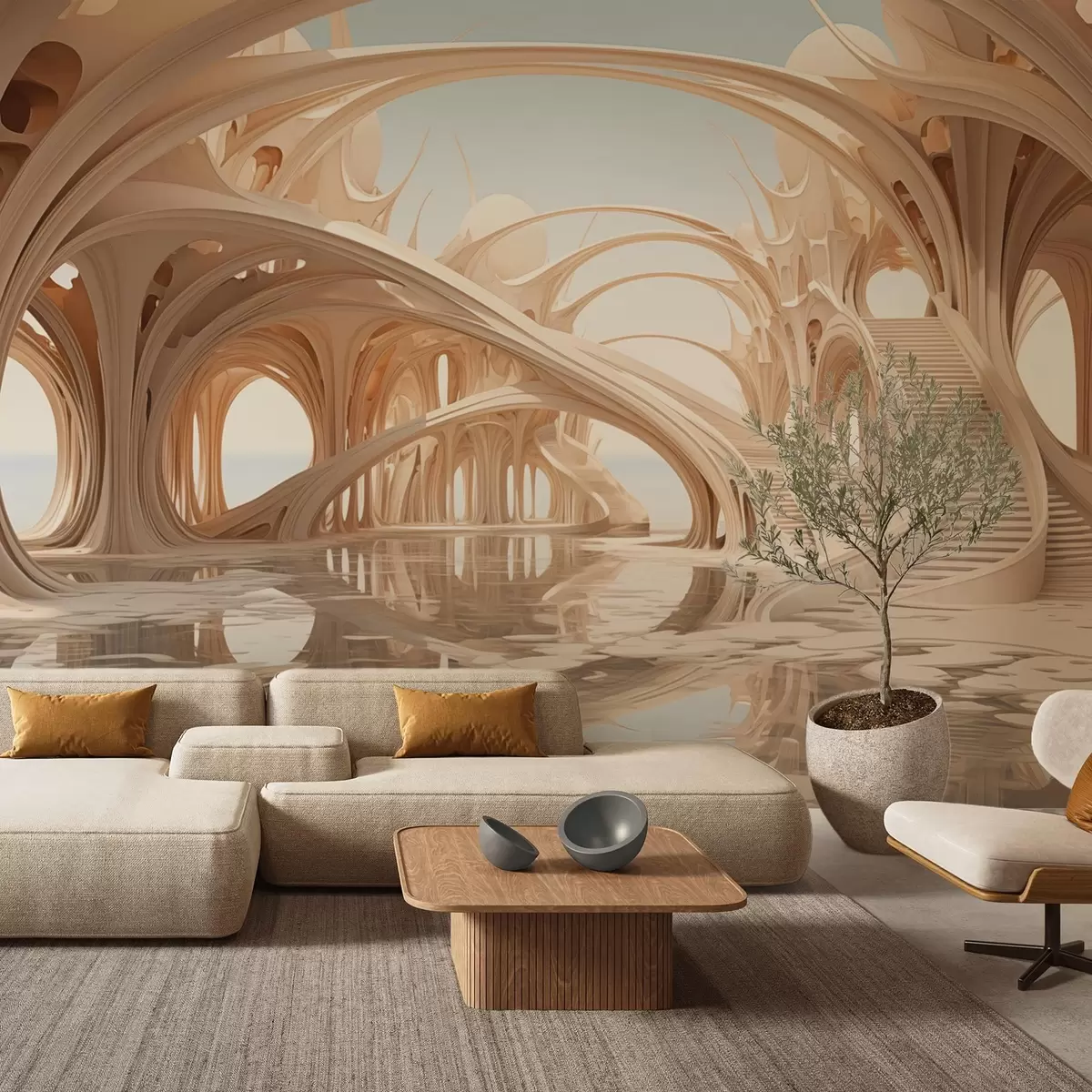 Fototapeedid Fantaasiaarhitektuur kaarega vee kohal w09241