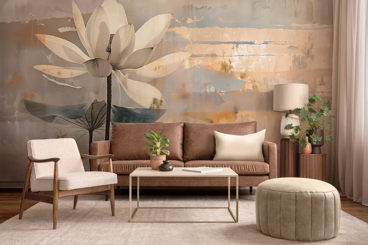 Fototapeedid Akvarell-lootose imitatsioon abstraktse pintslitõmbega taustal w09244