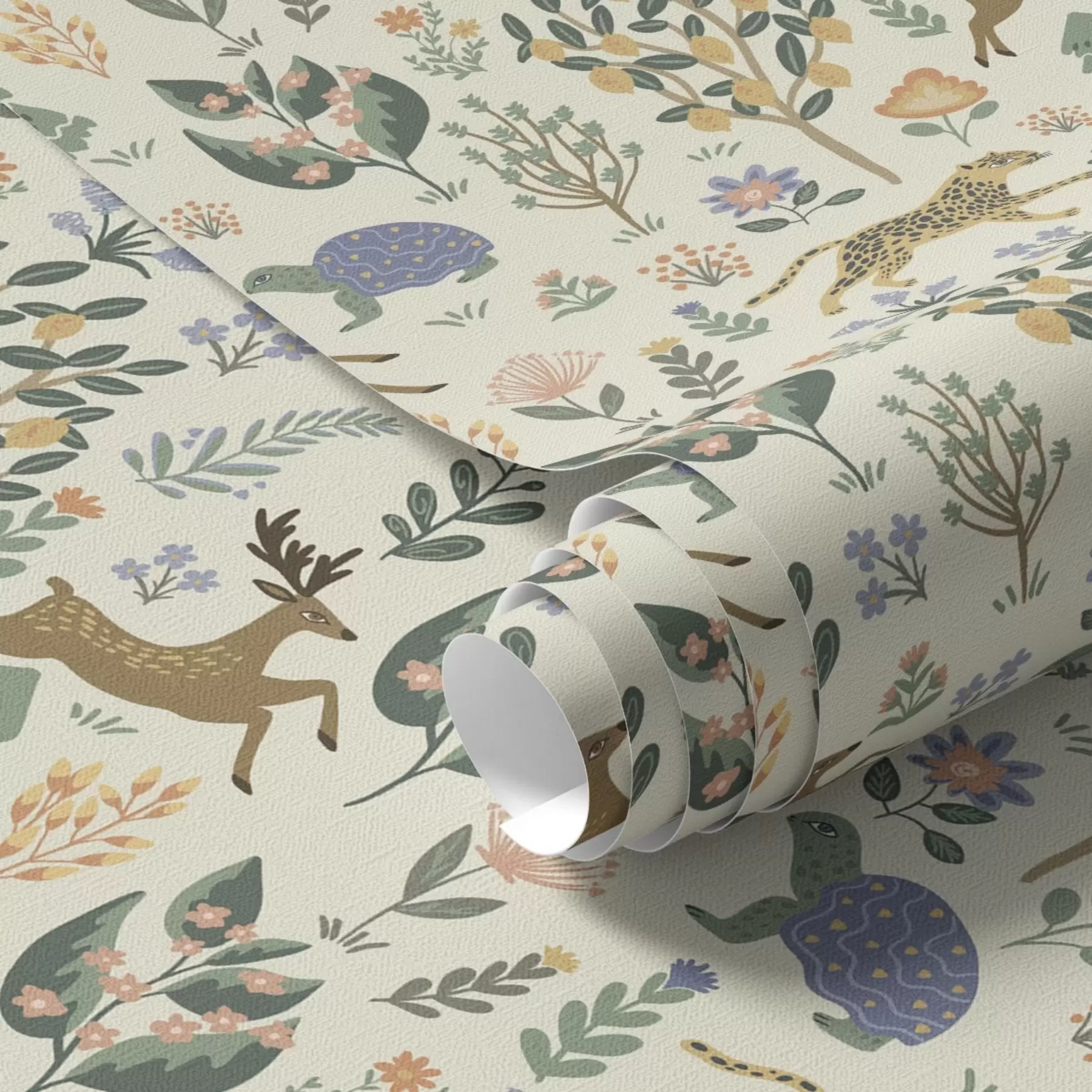 Fototapeedid Retro illustratsioon leopardide, puude ja hirvedega a00184
