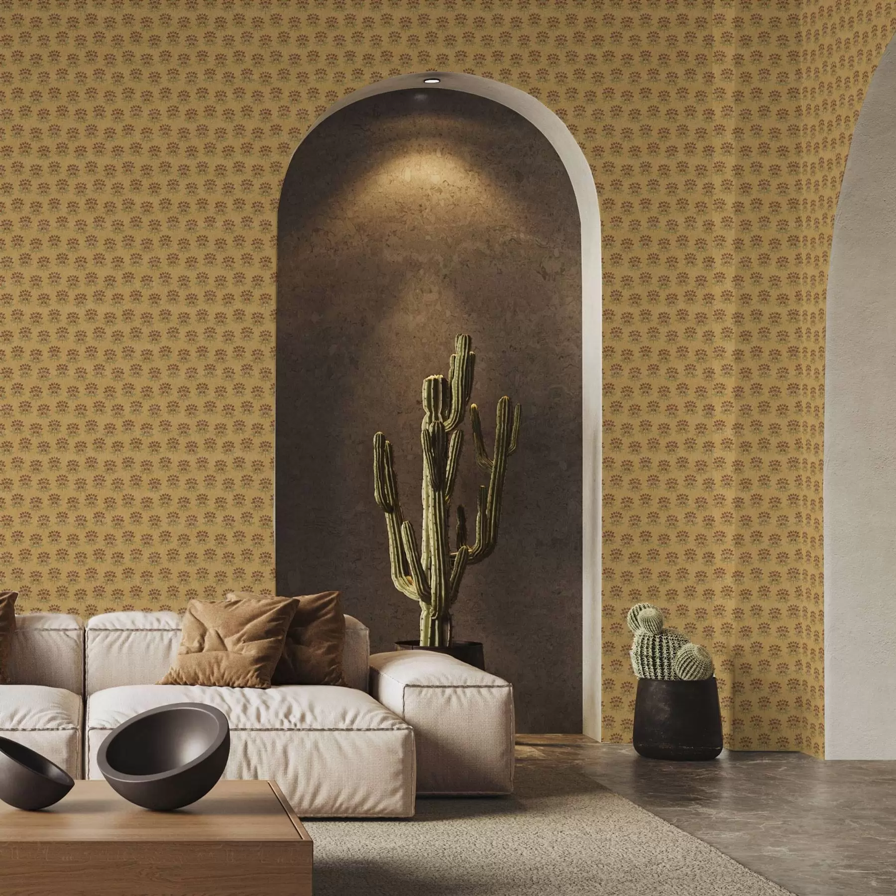 Fototapeedid Retro lilleline muster lootosid kollasel taustal a00238