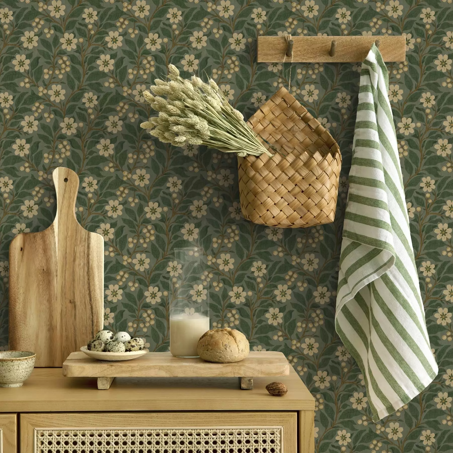 Fototapeedid Kollased lilled ja marjad rohelisel taustal a00242