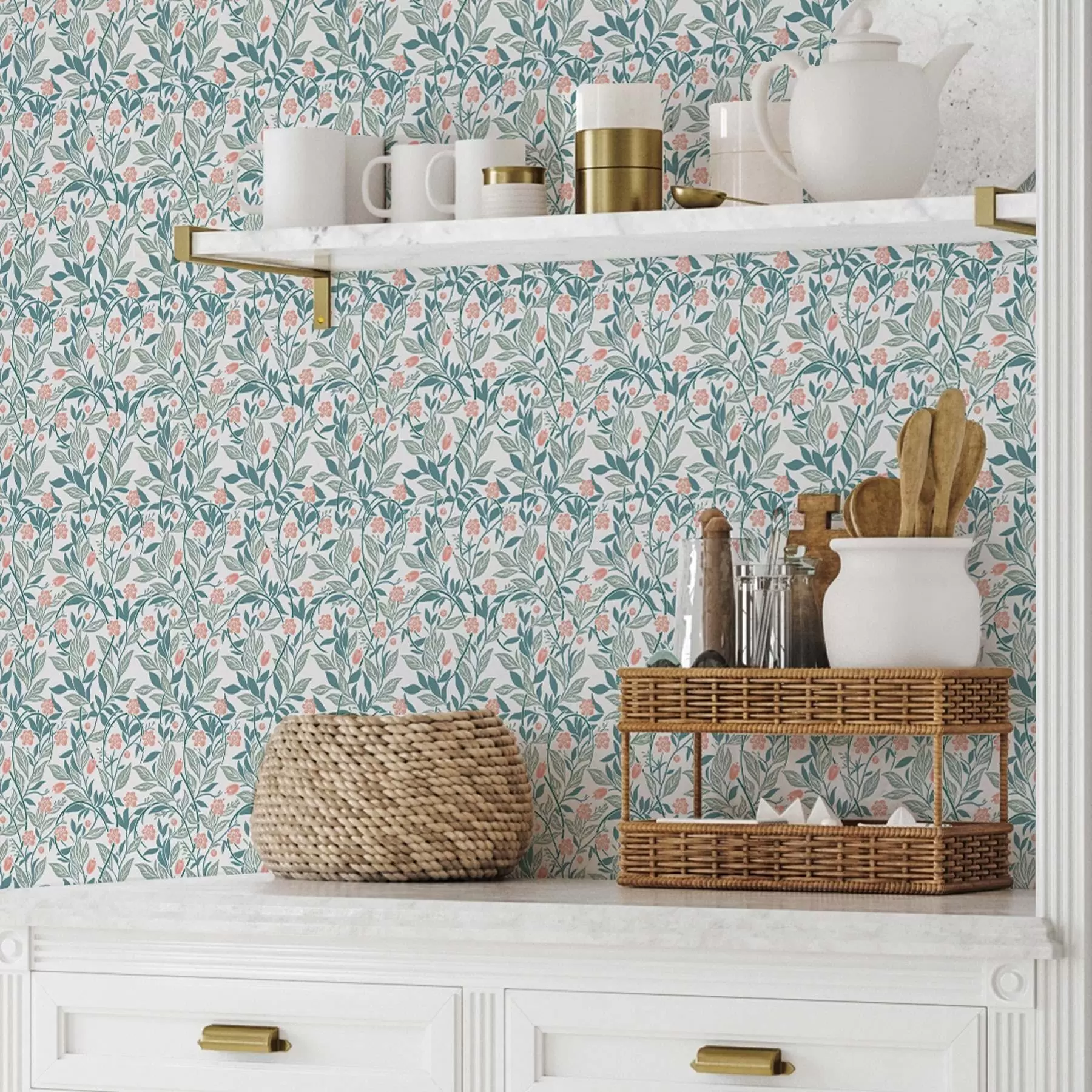 Fototapeedid Värske muster korallilillede ja -lehtedega a00247