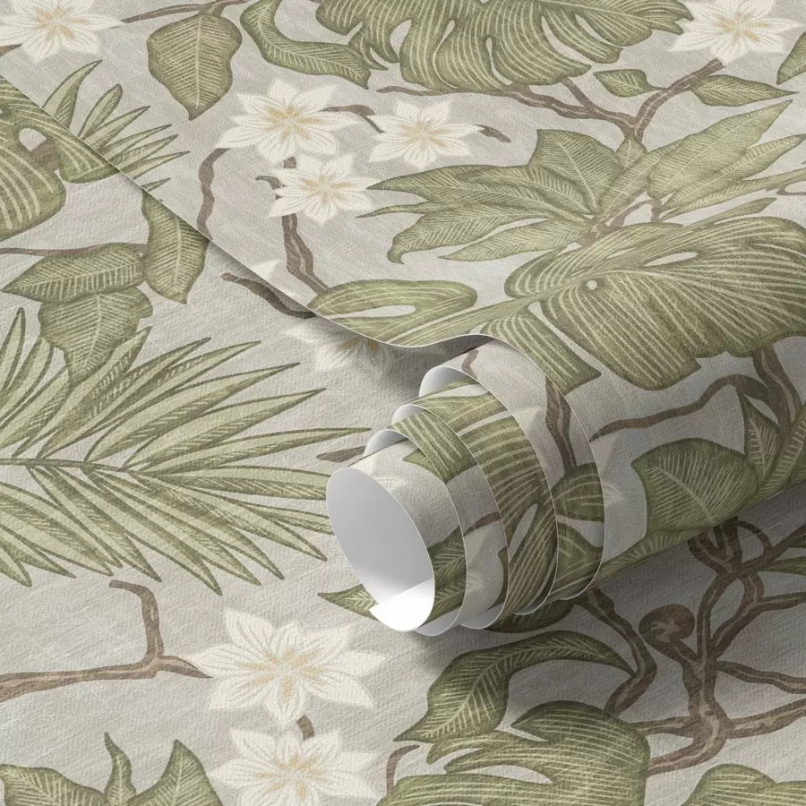 Fototapeedid Troopiline monstera lehed ja lilled halli taustaga a00249