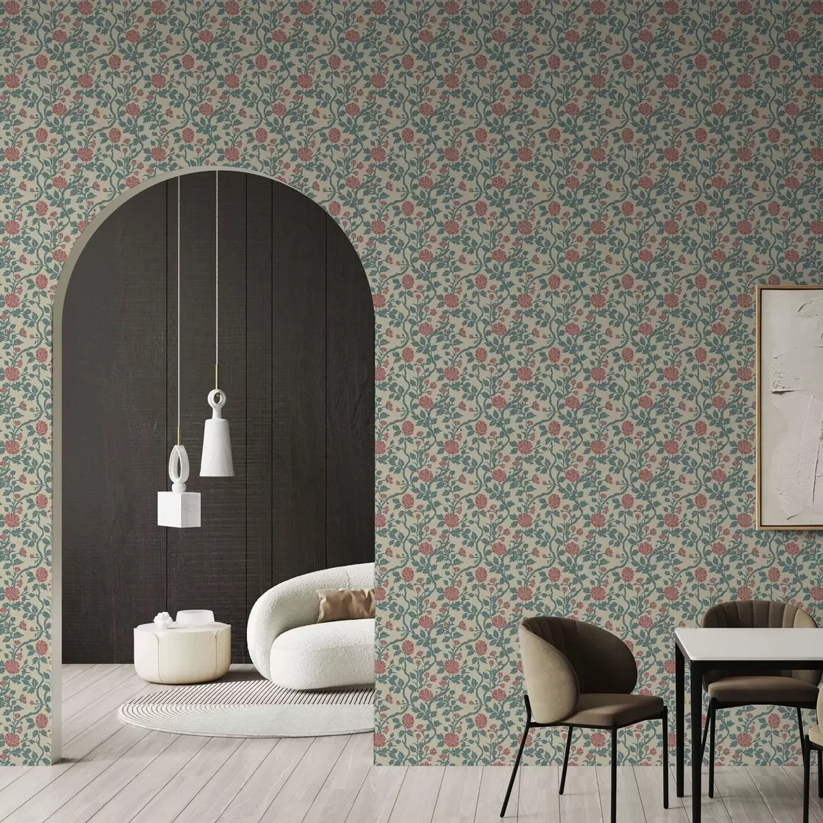 Tapeet Retro muster punaste ja roheliste lilledega a00250