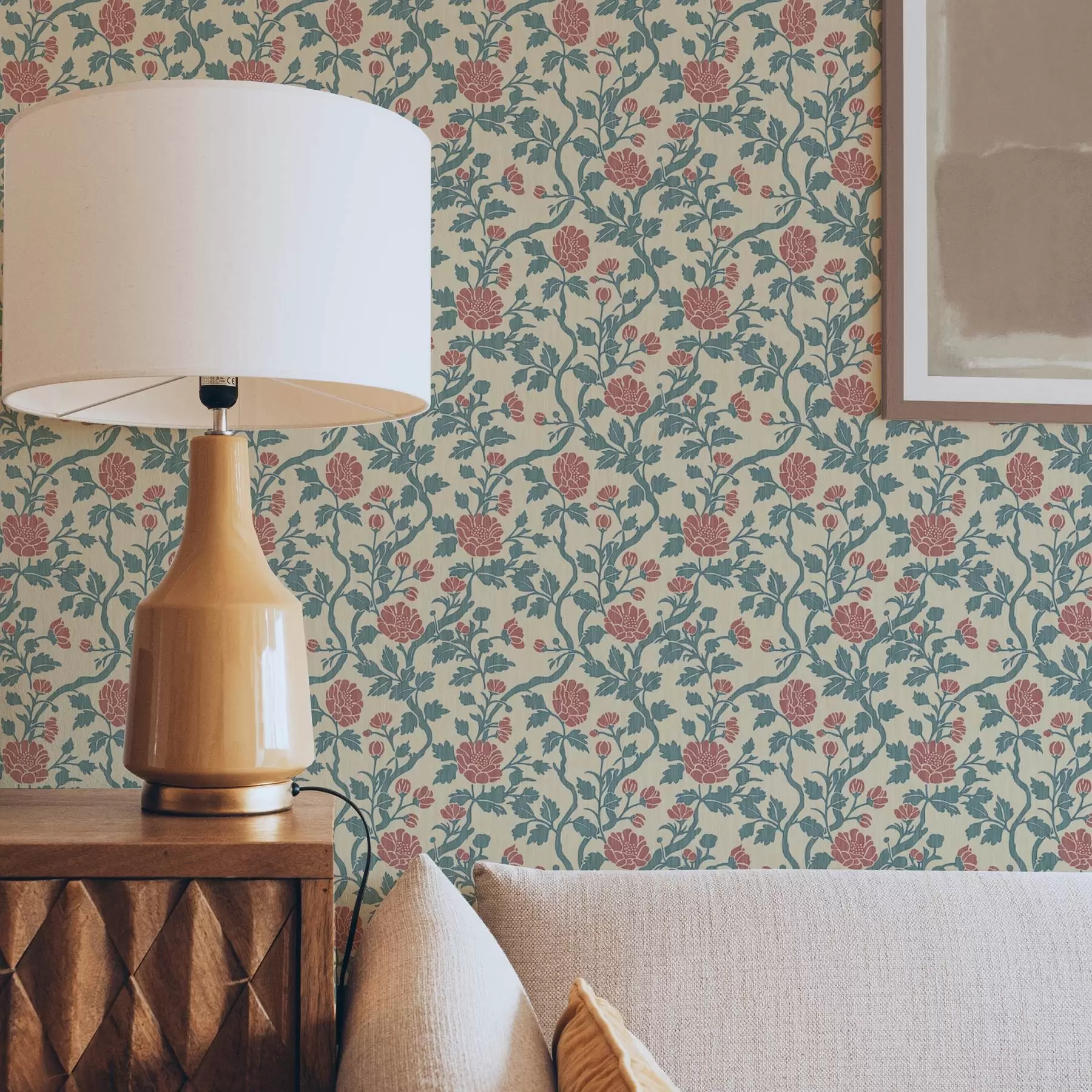 Fototapeedid Retro muster punaste ja roheliste lilledega a00250