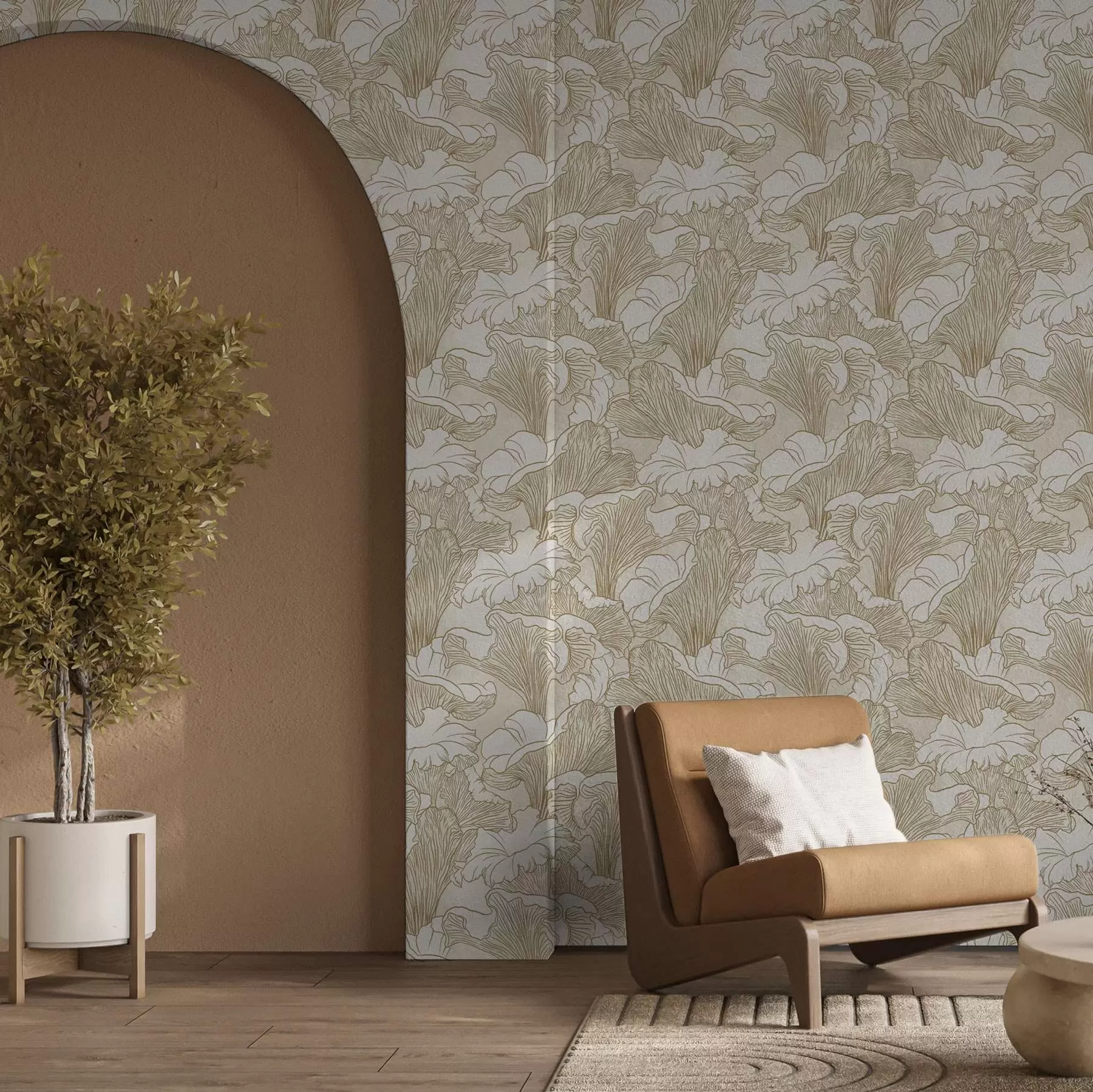 Fototapeedid Kanterelli seened, jooneline joonistus kreemvalgel taustal a00275