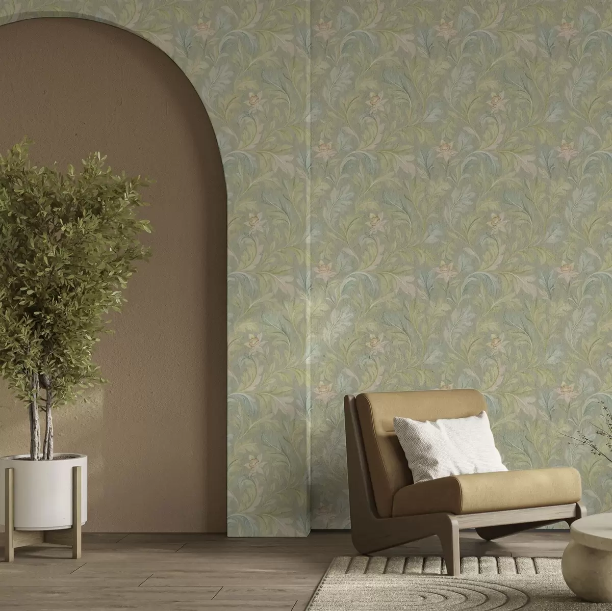 Tapeet Vintage lehed rohelisel taustal, pastelsed värvid a00277