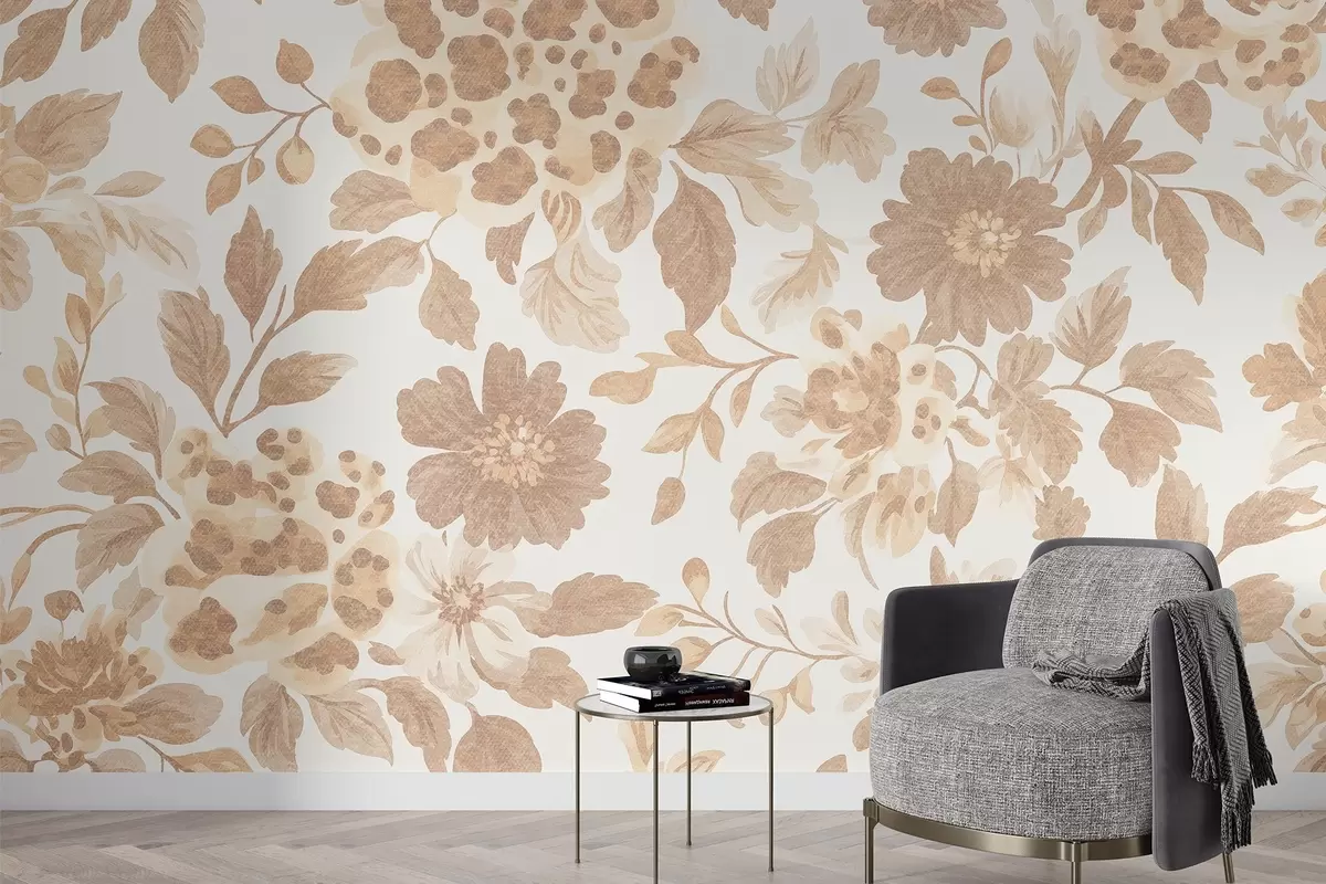 Fototapeedid Boho stiilis lilled leopardimustriga, beeži värvi w04114