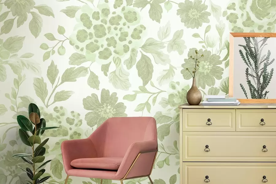 Fototapeedid Boho stiilis lilled leopardimustriga, roheline värvus w04114v2