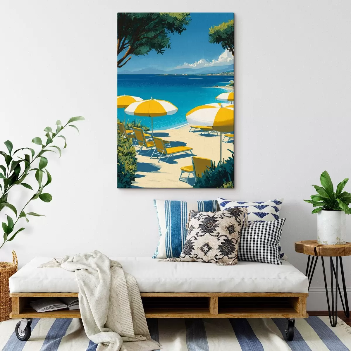 Pilt Suvine rand koos vihmavarjude ja puudega s44974