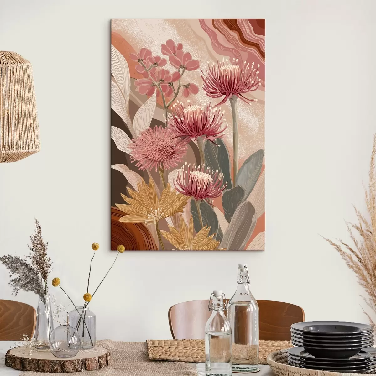 Pilt Ilusad lilled, õlistiilis joonistus, punased ja roosad värvid s44975