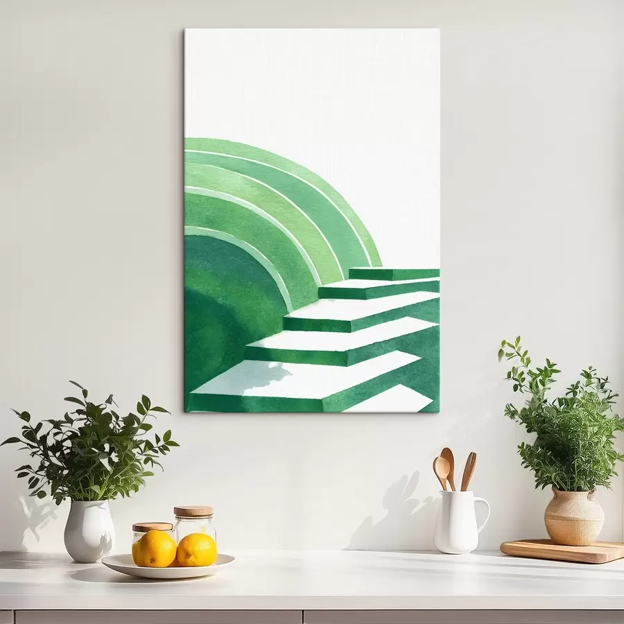 Pilt Geomeetriline abstraktsioon rohelistes värvides, akvarellistiilis s44981
