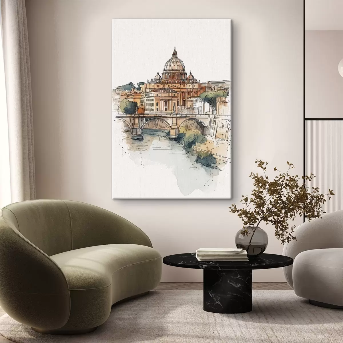 Pilt Akvarell Rooma linn, visandiline joonistus, arhitektuur  s44983