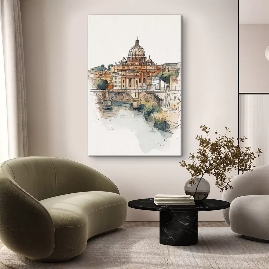 Pilt Akvarell Rooma linn, visandiline joonistus, arhitektuur  s44983